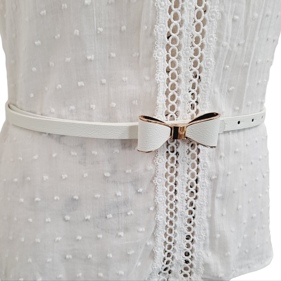 Bow tie skinny waist belt White faux leather evening Formal for plus size - Picture 11 of 12